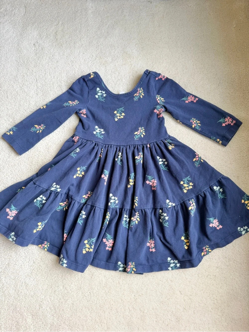 Janie and Jack Navy Floral Long Sleeve Dress Girls Size 3